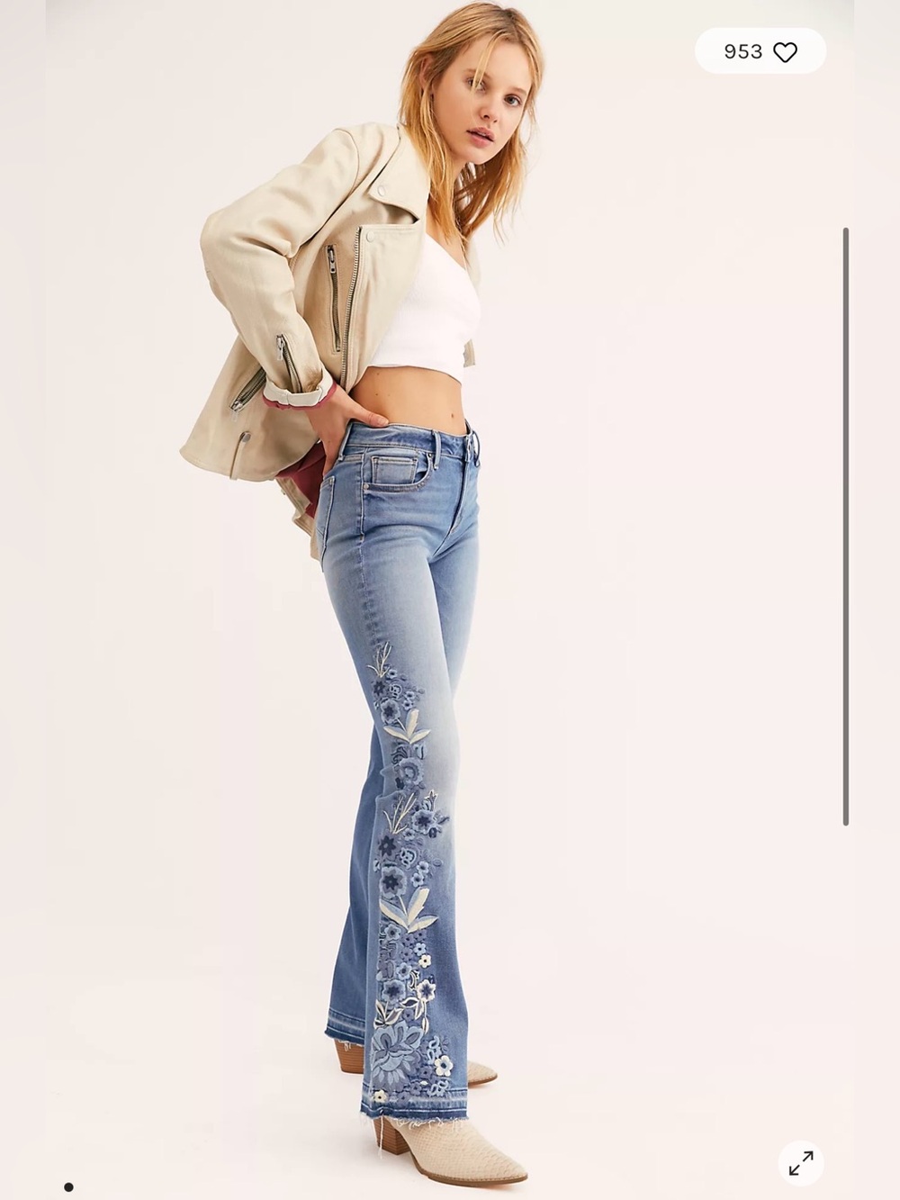 Driftwood Isabel Embroidered Flare Jeans Light Wash W30 L34